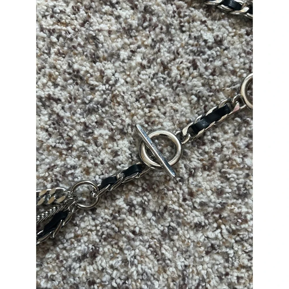 MICHAEL KORS New MK Logo Chain Leather Belt Black Silver 3 Layers On Front 42